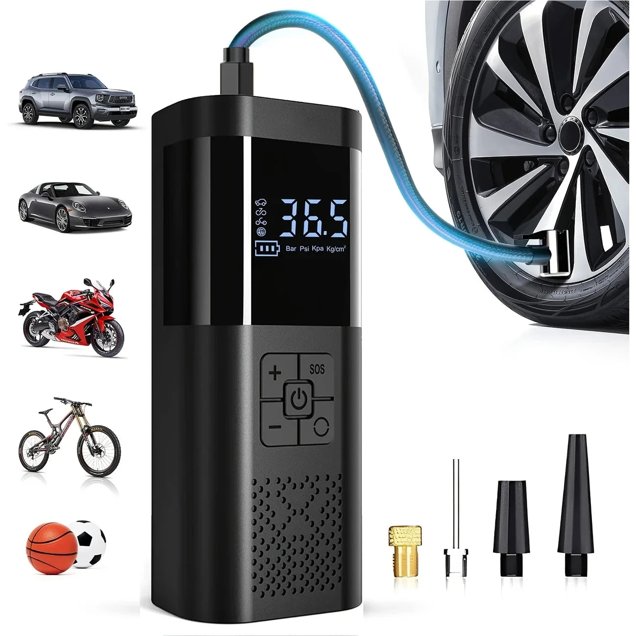 Titre : Gonfleur de pneus sans fil portable 150 PSI – 3× plus rapide