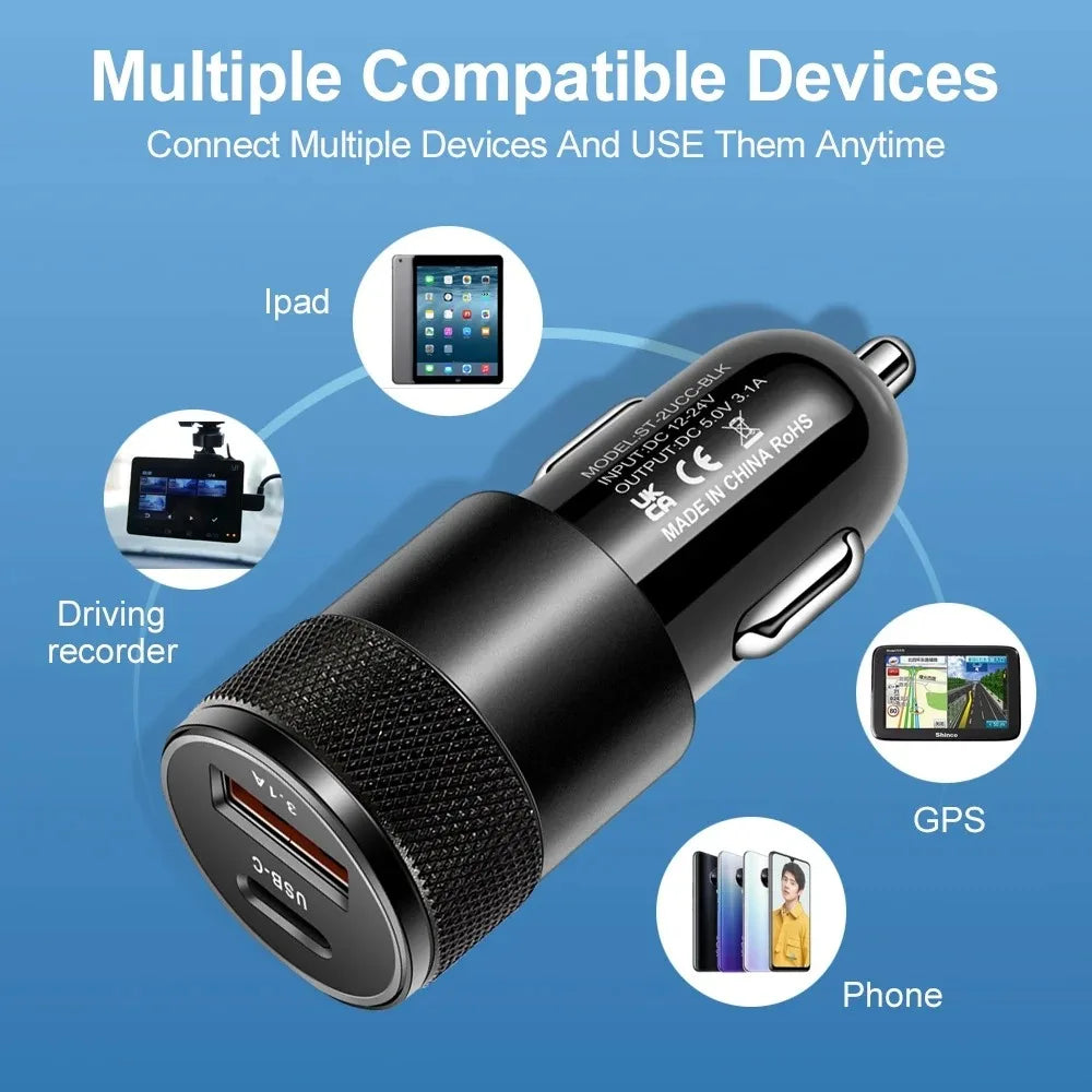 Chargeur de voiture USB 66 W Type-C – Adaptateur de charge rapide pour téléphone