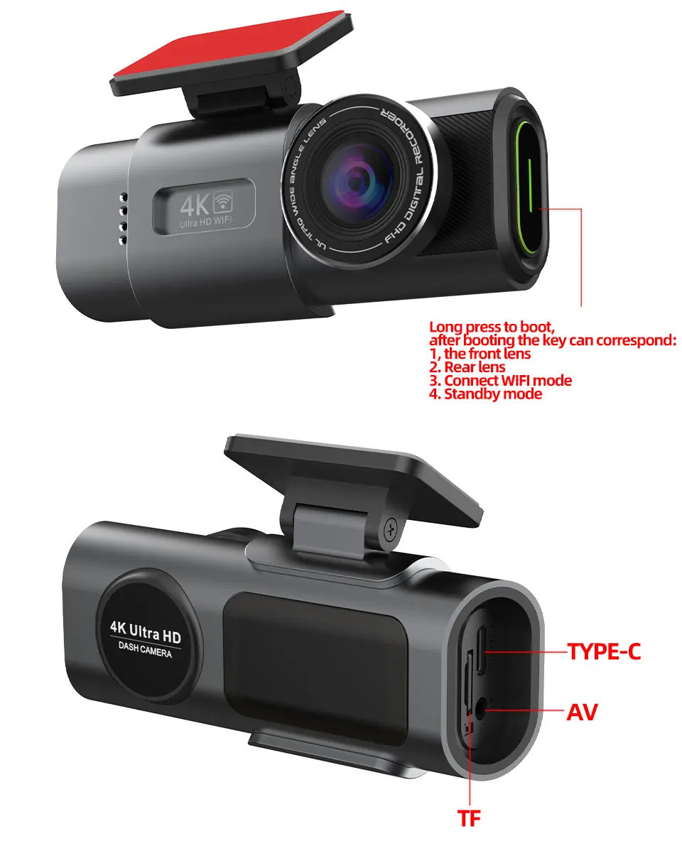 Dashcam Voiture 4K UHD – WiFi, GPS, Vision Nocturne & Surveillance Parking 24H