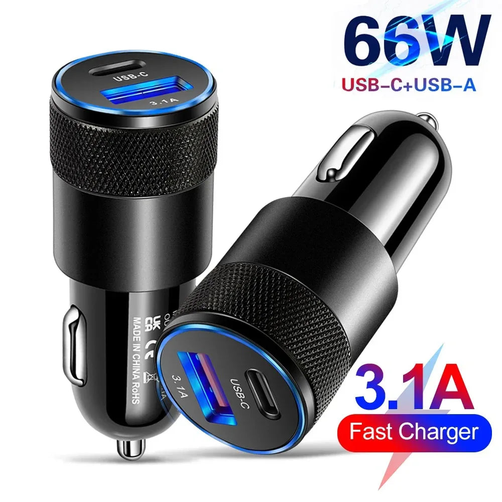 Chargeur de voiture USB 66 W Type-C – Adaptateur de charge rapide pour téléphone