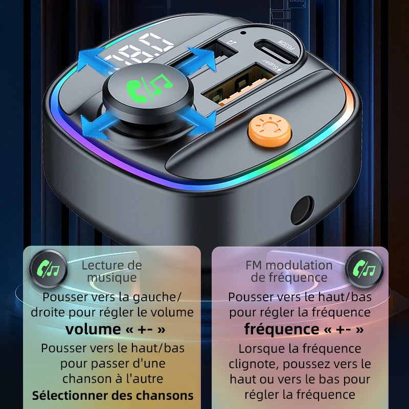 Bluetooth 5.4 FM Transmitter Handsfree Car AUX Radio Modulator MP3 Player with 22.5W & PD30W Fast Charge Adapter Car Accessories