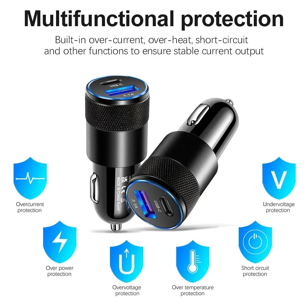 Chargeur de voiture USB 66 W Type-C – Adaptateur de charge rapide pour téléphone