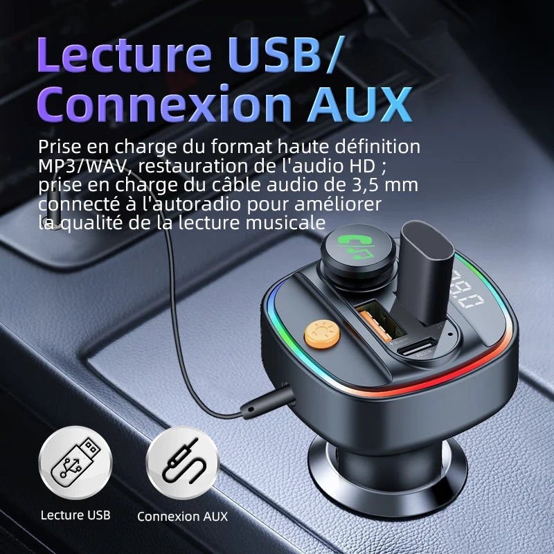 Bluetooth 5.4 FM Transmitter Handsfree Car AUX Radio Modulator MP3 Player with 22.5W & PD30W Fast Charge Adapter Car Accessories